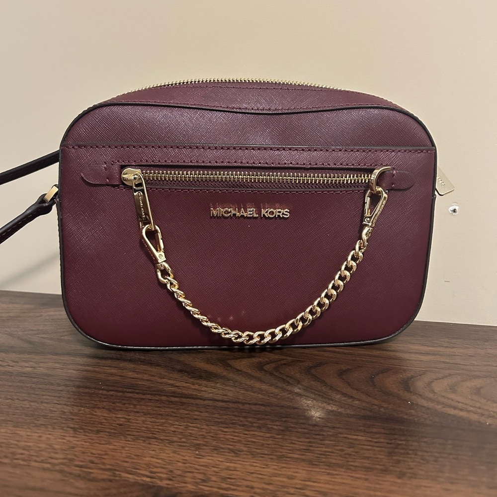 Michael Kors Wine Crossbody Bag with Gold Accents
